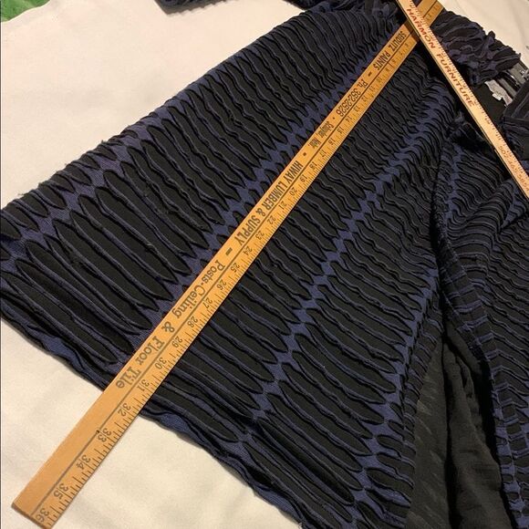 Navy Blue & Black Striped Long Cardigan with Shawl Collar - Picture 10 of 10